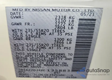 2023 Nissan Murano Platinum from USA, damaged, VIN 5N1AZ2DJ4PC135883